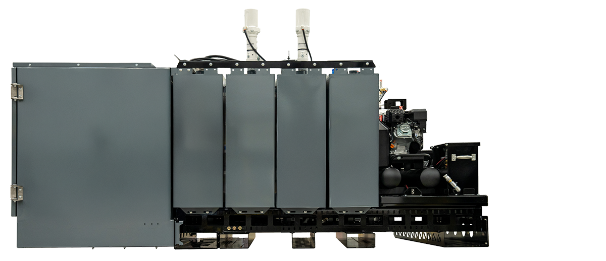 Multi-tank fuel and lube skid carries 460 gallons of fuel and service fluids side view
